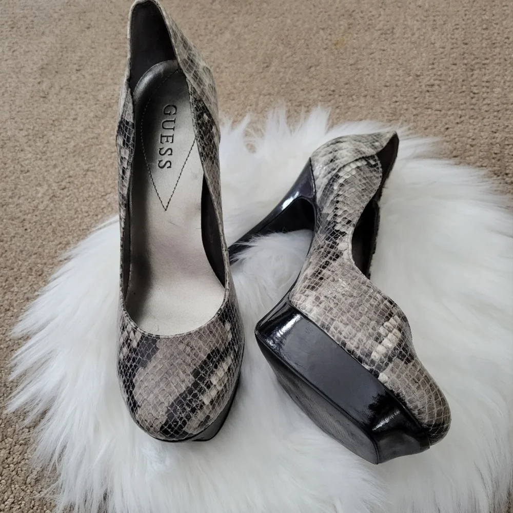 Guess Gwynn Snake Print Platform Heels